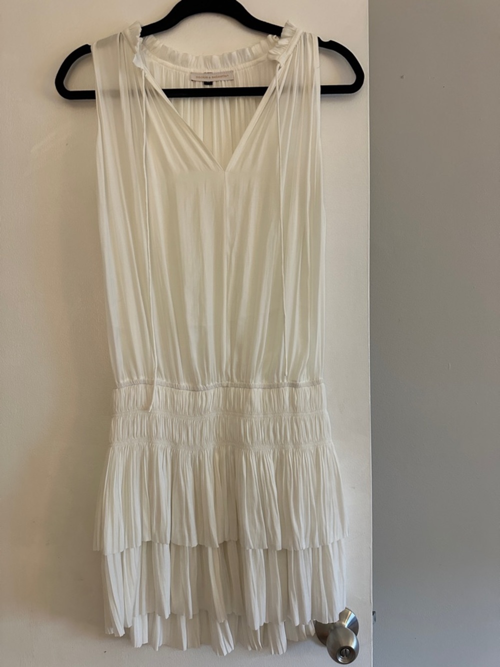 Women’s White Sleeveless Mini Dress with Tiered Skirt